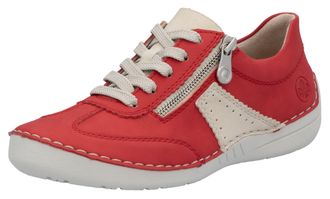 Rieker Sneaker RIEKER, Damen, Gr. 41, rot (rot, beige), Lederimitat, kontrastfarbene Details, Schuhe Sneaker, Halbschuh, Freizeitschuh, Schn&uuml;rschuh mit Reiss