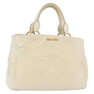 Miu Miu Beau Top Handle Leather Beige Leather Handbag (Pre-Owned)