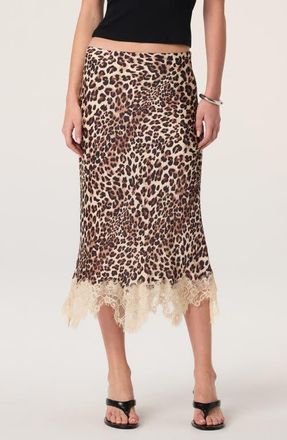 ASTR the Label Eilinna Leopard Print Lace Trim Midi Skirt at Nordstrom, Size X-Small