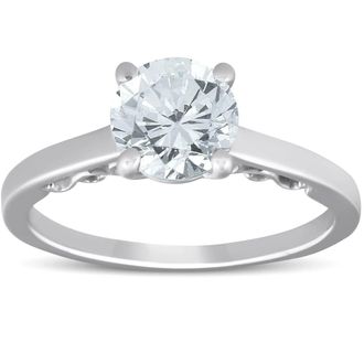 Pompeii3 1 1/2 Ct Diamond & CZ Engagement Ring 14k White Gold