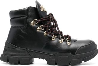 Love Moschino Enkellaarsjes - Dames - Veterlaarzen - Zwart - 36 EU - Leer - Schoenen
