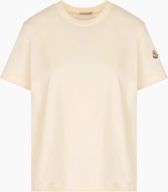 Moncler Womens Womens Cotton Trim T-Shirt Beige - White - Size: 10/8