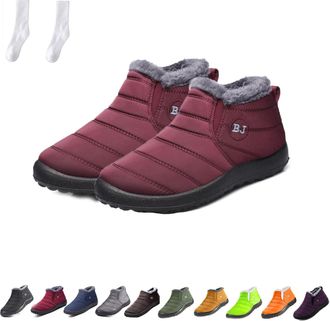 Generic Boojoy Winter Boots for Women and Men, Winter Waterproof Anti-Slip Snow Boots Ankle Booties Warm Fur Lined Shoes for Outdoor (Claret, Adult, Women, 7.