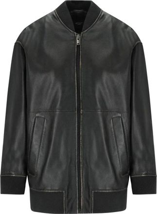Max Mara Jassen, Dames, Zwart, S, Leer, Tattico Bomber Jacket
