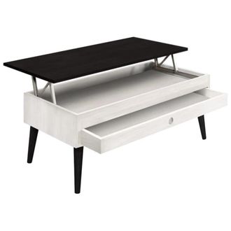 HOGAR 24 Mesa Centro Elevable Madera Caj&oacute;n Deslizante Color Blanco y Negro