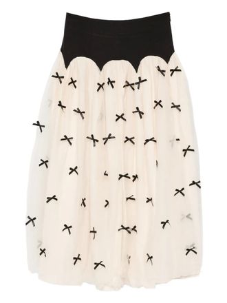 Never Fully Dressed Monika bow-appliqu&eacute; midi skirt - Neutrals