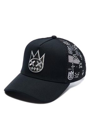 Cult of Individuality Shimuchan Logo Crystal Embellished Trucker Hat in Black at Nordstrom