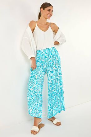 Roman Palm Tile Print Tiered Palazzo Trouser