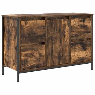 Berkfield Home Basin Cabinet with Drawers Smoked Oak 90x34.5x60 cm in Brown