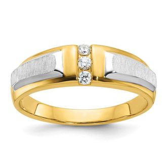 Diamond2Deal 14k Two-tone Lab Grown Diamond 3-Stone Band Ring 0.12Ct Clarity- VS Color- G-H