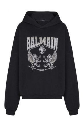 Balmain CRYSTAL EMBROIDERED HOODIE Size: M, colour: BLACK