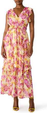 Steve Madden Crosby Floral Print Ruffle Maxi Dress in Ibis Rose at Nordstrom, Size 12