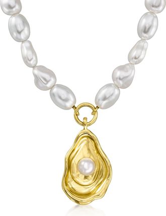 Ross-Simons 14kt Yellow Gold-Plated Seashell Necklace With Simulated Baroque Pearls