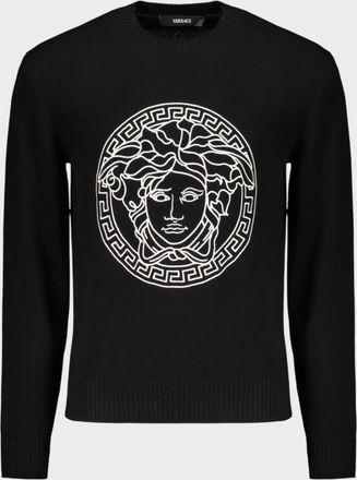 Versace Mens Medusa Embroidery Wool Crew Neck Sweater Black - Size X-Small