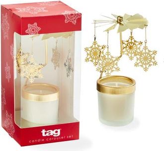 Tag Cedar Fireplace Snowflake Carousel Candle Set of 2 Metal in Gold at Nordstrom