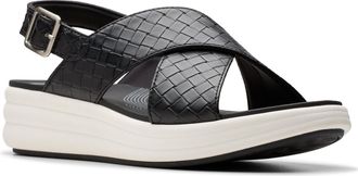 Clarks Womens Drift Sun Wedge Sandal, Black Woven Synthetic, 5.5 UK