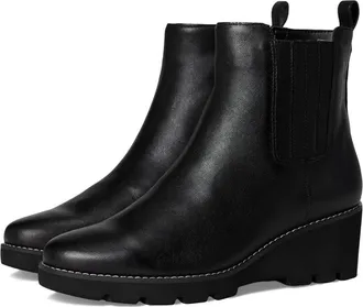 Vionic Aria Boots WoBlack Leather Side Zip Wedge Heel Bootie GAL528
