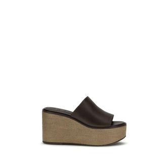 Brunello Cucinelli Brown Calf Leather Bos Taurus Platform Womens Sandals