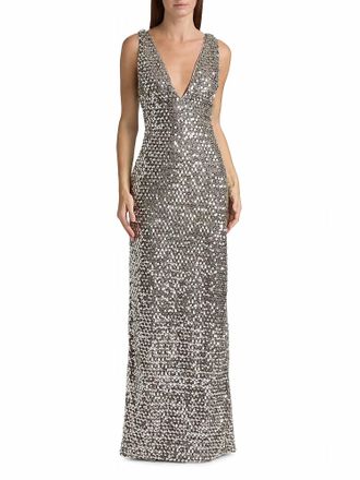 Ramy Brook Ellie Sequined Gown In Platinum Sequin