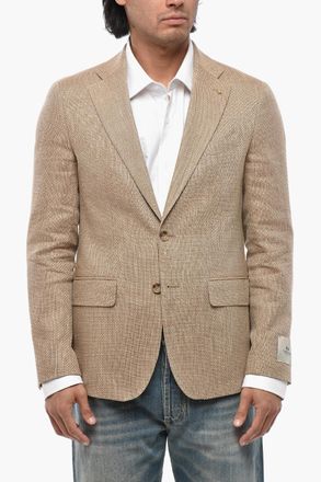 Corneliani CC COLLECTION Giacca in Lana Vergine e Lino con Tasche ad Aletta Corneliani
