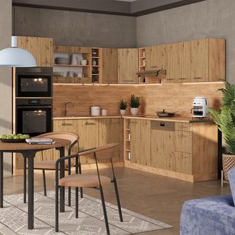 Vicco Cocina Esquinera R-line, Roble Artesanal/roble Dorado, 237 X 247 Cm, Et Antracita