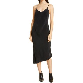 AG - Adriano Goldschmied Asymmetric Midi Slipdress in True Black at Nordstrom, Size Large
