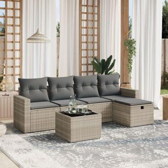 vidaXL Vidaxl - Set De Sof&aacute;s De Jard&iacute;n 6 Pzas Y Cojines Rat&aacute;n Sint&eacute;tico Gris