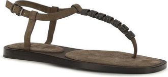 Brunello Cucinelli Womens Brown Calf Leather Bos Taurus Flat Sandals