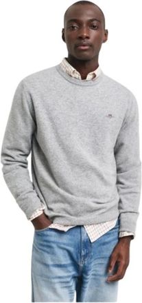GANT Ultra-Fijne Wollen Trui met Ronde Hals - Heren - Ronde hals truien - Grijs - 3XL - Wol - Truien & Vesten