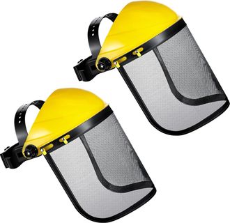 No Brand Protector Facial De Seguridad Ajustable De 2 Unidades Con Malla Met&aacute;lica, Casco De Seguridad Con Protector Facial