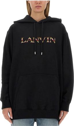 Lanvin Logo-Embroidered Hoodie - Dames - Hoodies - Zwart - M - Katoen - Hoodies & sweatvesten