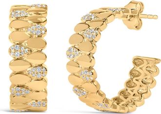 House of Brilliance 14K Yellow Gold Plated Silver 3/8 Cttw Diamond Pave Pear Link J Hoop Earrings at Nordstrom