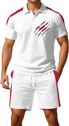 Generic Mens Union Jack Shorts and Shirt Sets Bunting Flags Print Great Britain 2 Piece Ve Day Outfits Button Down Collared Short Sleeve Golf Shirts Activewea