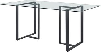 Pascal Morabito Mesa de comedor 6 comensales de vidrio templado y acero inoxidable - Transparente y negro - NILESA