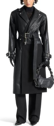 Mani&egrave;re De Voir Ayleen Leather Biker Trench Coat in Black at Nordstrom, Size 12