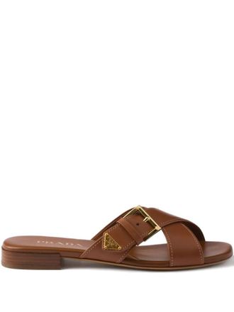 Prada Leather Crisscross Slides With Buckle Shoes