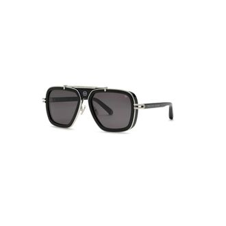 Philipp Plein Spp109M Zonnebril - Heren - Accessoires - Zwart - Maat: 57 MM Zijde