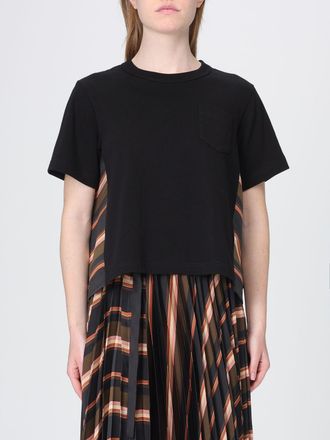 sacai T-shirts in cotone con pannello a righe