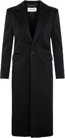Saint Laurent Jassen, Dames, Zwart, M, Satijn, Satijnen Jas met Knoopsluiting