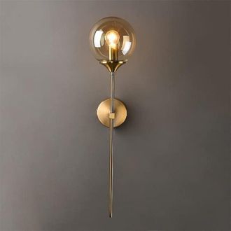 OEM Aplique De Pared Industrial Vintage - Pantalla De Cristal &Aacute;mbar - Brazo Largo Dorado - Para Bombilla E14 - F&aacute;cil Instalaci&oacute;n