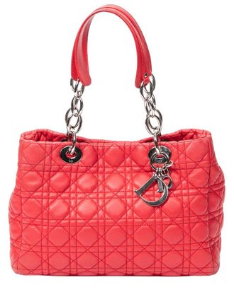 Dior Red Cannage Lambskin Leather Small Soft Shopping Tote (Authentic Pre- Loved)