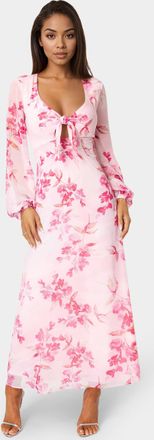 Bebe Womens Printed Chiffon Tie Front Maxi Dress