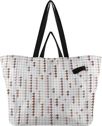 Generic Houndstooth Stripe Gray pattern Reusable Canvas Tote Bag, Heavy Duty Grocery Shopping Bag with Hard Bottom Large Capacity Double Handles Work Grocerie