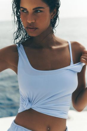 Alo | Sheer Glow Tank Top in Seashell Blue, Size: Medium