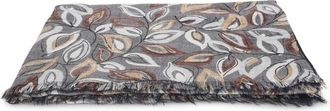 Dell'Oglio Sjaal met bladerprint en franjes - Heren - Wintersjaals - Grijs - ONE Size - Wol - Accessoires
