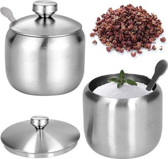 OEM Azucarero De Acero Inoxidable, 2 Piezas, Azucarero Peque&ntilde;o, Especiero Con Tapa Y Cuchara, Apto Para Sal, Az&uacute;car, Caf&eacute;, T&eacute; Y Especias