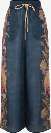 Zimmermann Seidenhose mit weitem Bein und Palmenprint Ascension