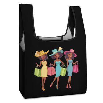 Generic Cute African Am-erican Women Shopping Bag Reusable Grocery Tote Bag Foldable Handbag for Travel Picnic