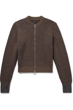 KAPITAL Cropped Ribbed Wool Zip-Up Cardigan