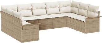 vidaXL Garden Sofa Set with Cushion 9 pcs Beige Poly rattan Vidaxl